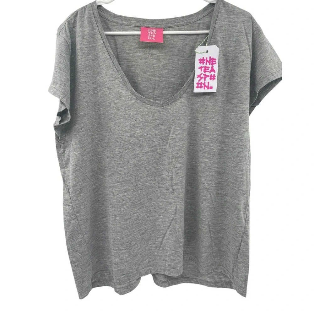 One Teaspoon Womens Grey Marl Scoop Neck Shirt Short Sleeve Size XL NWT $58